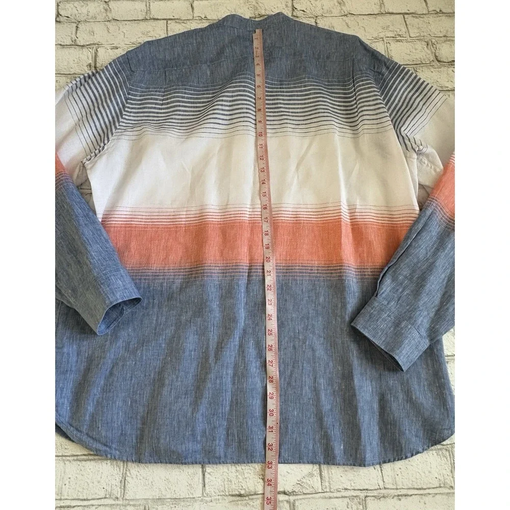 Paul Fredrick Linen Blend Horizontal Stripe Casual Shirt‎ XLT
